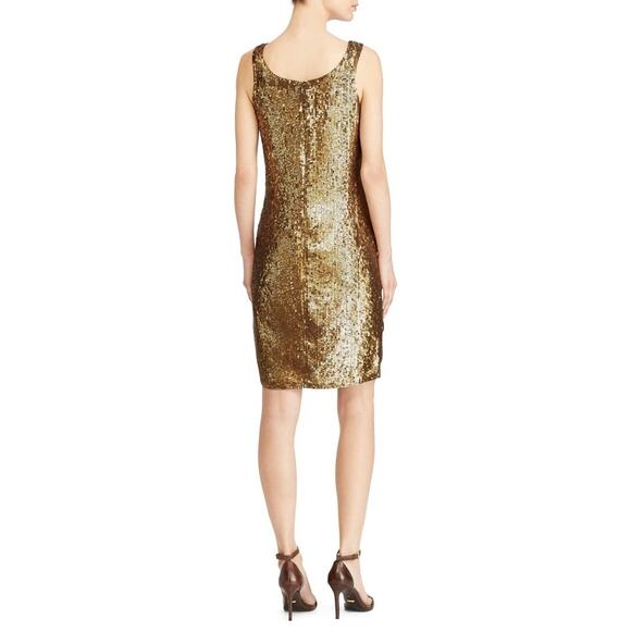 NWT Lauren Ralph Lauren Gold Sequined Shift Dress Size 4 NYE - Picture 2 of 14
